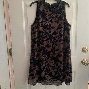 S.L. Fashions Black and Brown Leaf Print Mini Dress